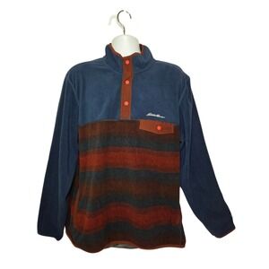 Eddie Bauer Men's Fleece Pullover Top Pockets Blue Red Striped XL